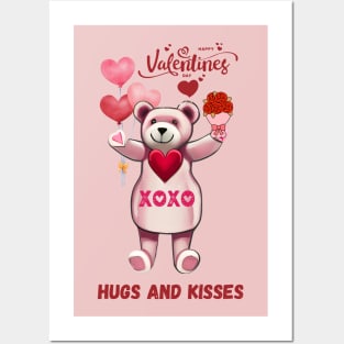 Valentine's Day Hugs And Kisses Teddy Bear Posters and Art
